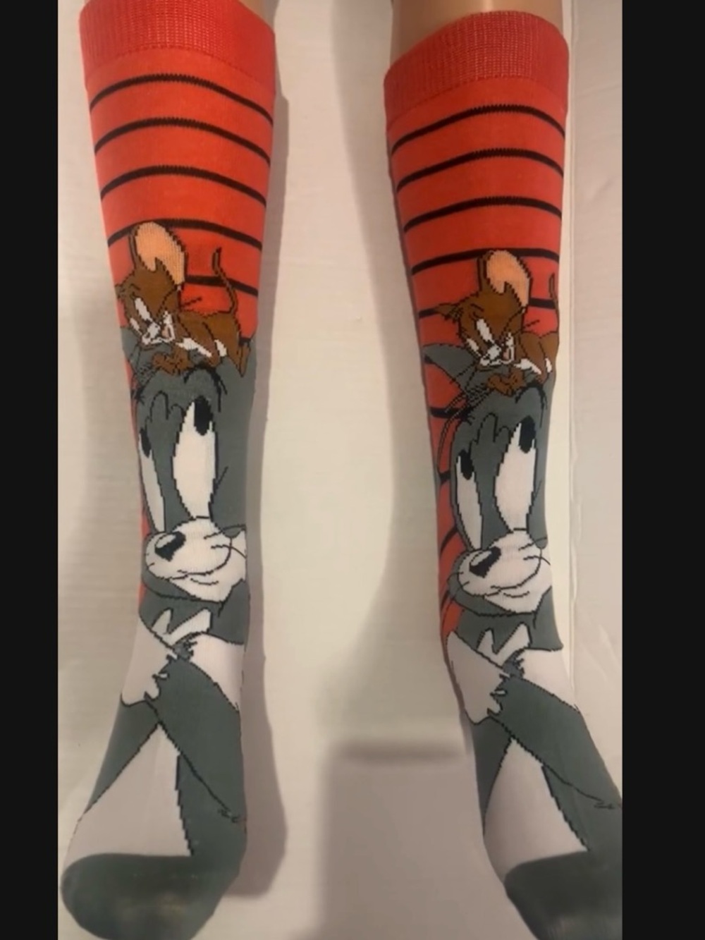 NWT Tom and Jerry Knee-High Cartoon Socks - Orange & Gray